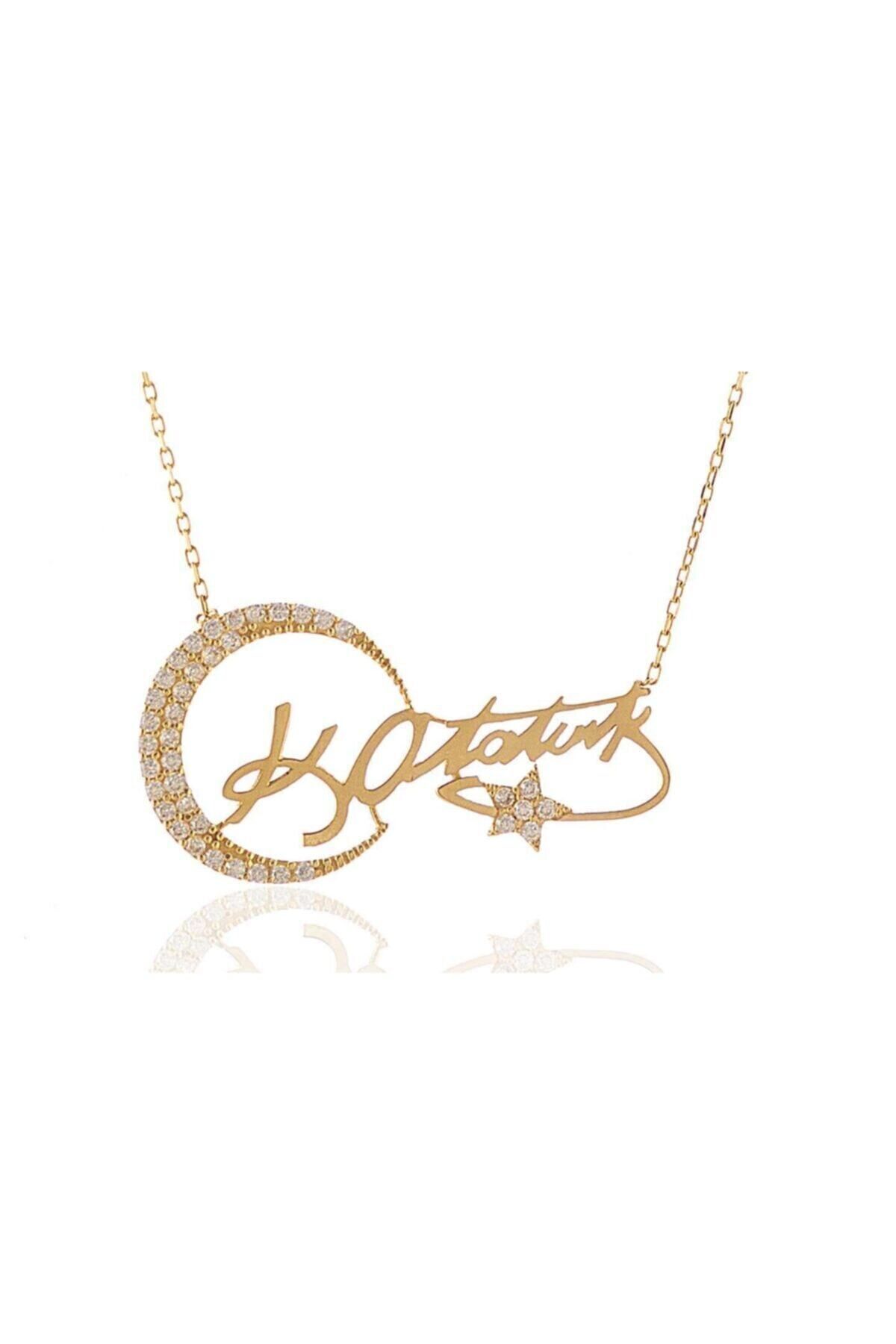 Kadın Ay Yıldız Kemal Atatürk Imzalı  Altın Kolye