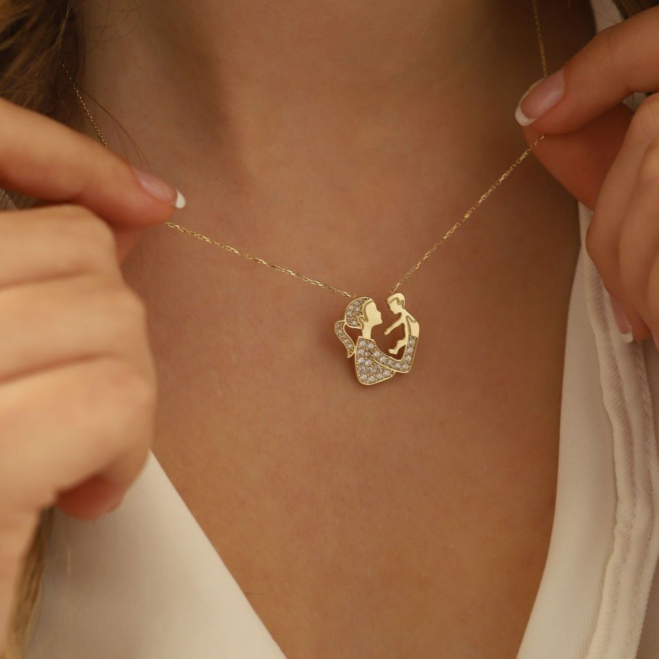 Moom Mücevherat Kadın 14 Ayar Altın Anne Çocuk Kolye ''45 cm''