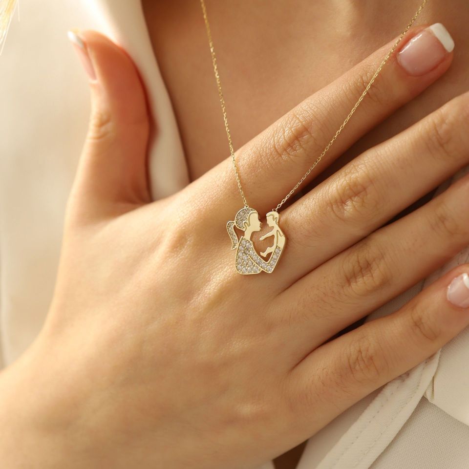 Moom Mücevherat Kadın 14 Ayar Altın Anne Çocuk Kolye ''45 cm''