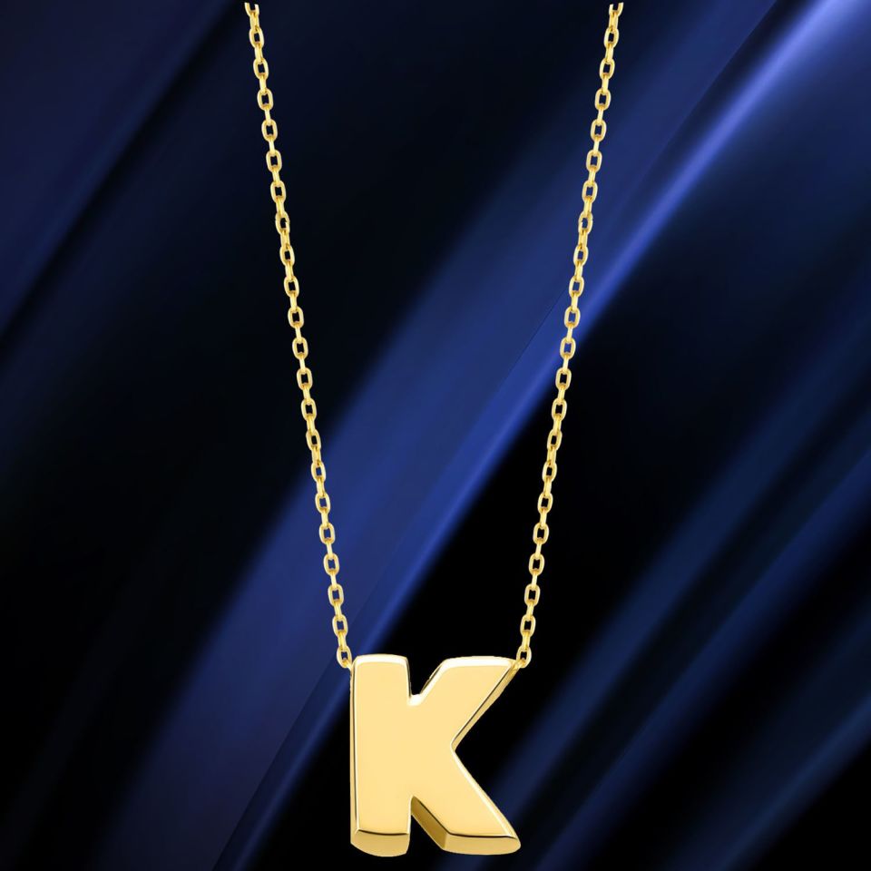 MOOM MÜCEVHERAT 14 Ayar 3 Boyutlu A & Z Harfi Zincirli Kolye K