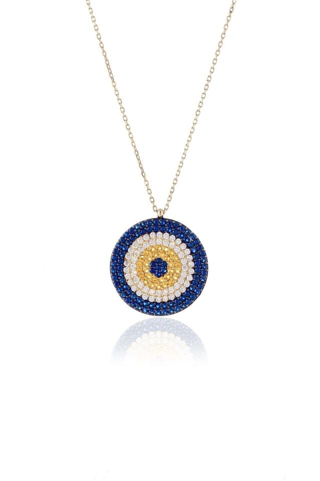 Kadın Göz Boncuklu Renkli Kolye 14 Ayar Altın