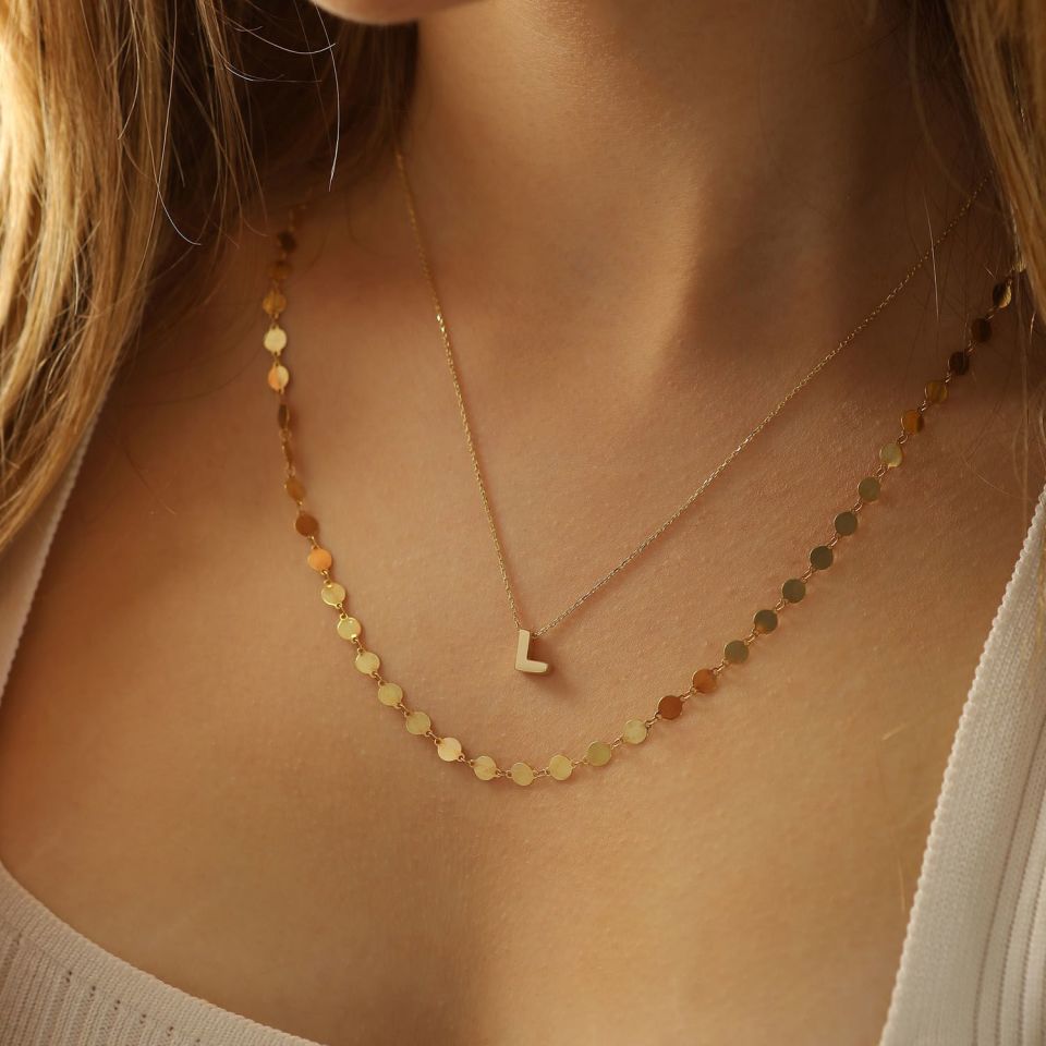 MOOM MÜCEVHERAT 14 Ayar 3 Boyutlu A & Z Harfi Zincirli Kolye L