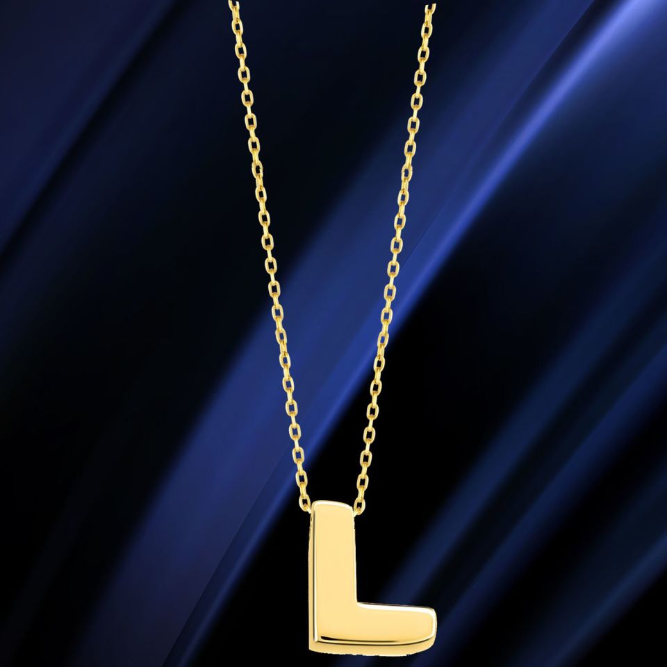 MOOM MÜCEVHERAT 14 Ayar 3 Boyutlu A & Z Harfi Zincirli Kolye L