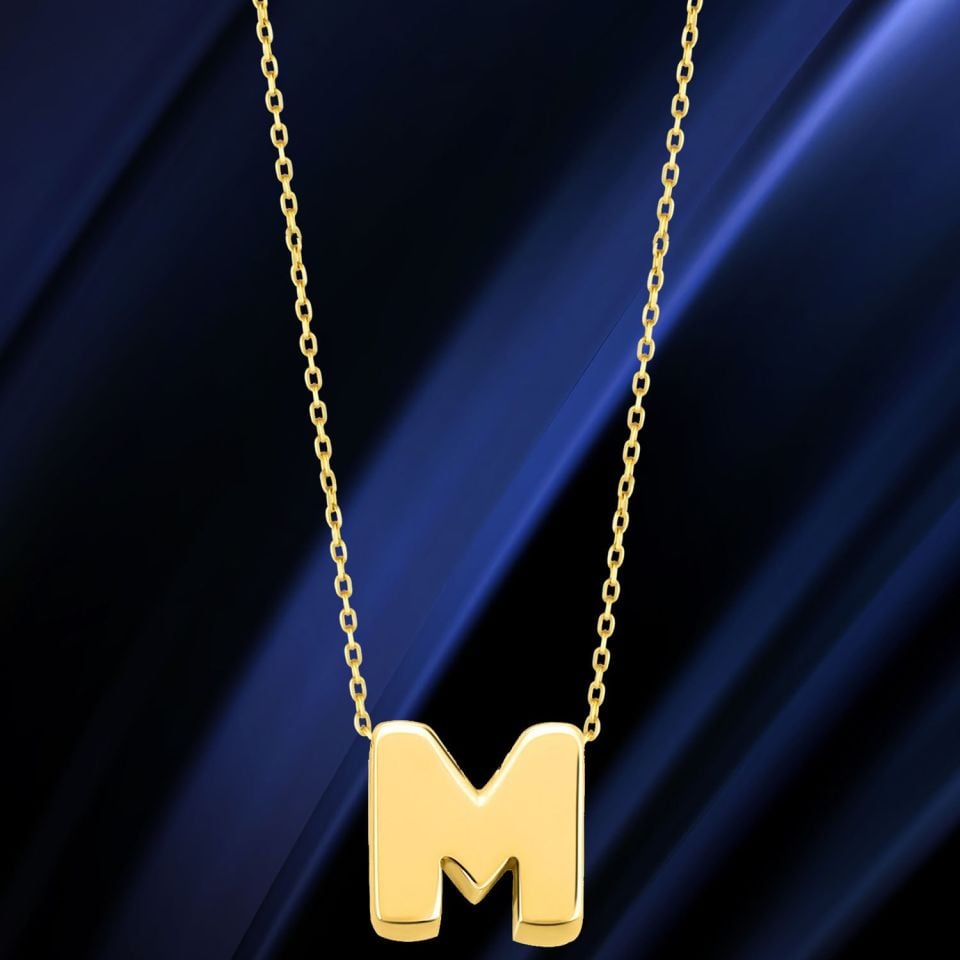 MOOM MÜCEVHERAT 14 Ayar 3 Boyutlu A & Z Harfi Zincirli Kolye M
