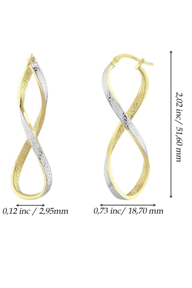 Moom Mücevherat Kadın 14 Ayar Altın 2 Renk Sarı Beyaz Grek Desenli Sonsuzluk Küpe