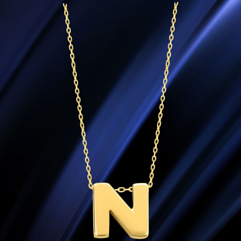 MOOM MÜCEVHERAT 14 Ayar 3 Boyutlu A & Z Harfi Zincirli Kolye N