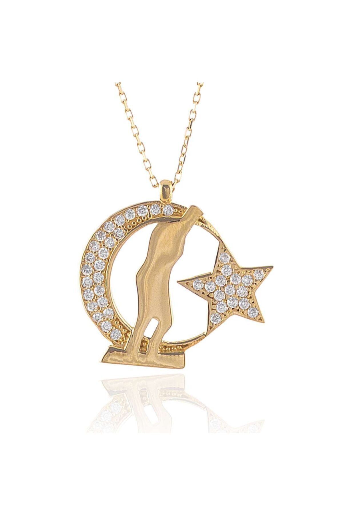 Kadın Ay Yıldız Kemal Atatürk Kolye 14 Ayar Altın