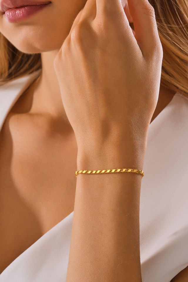 MOOM MÜCEVHERAT 14 Ayar Altın Halep Pullu Bileklik (16cm,17cm,18cm,19cm,20cm,21cm)