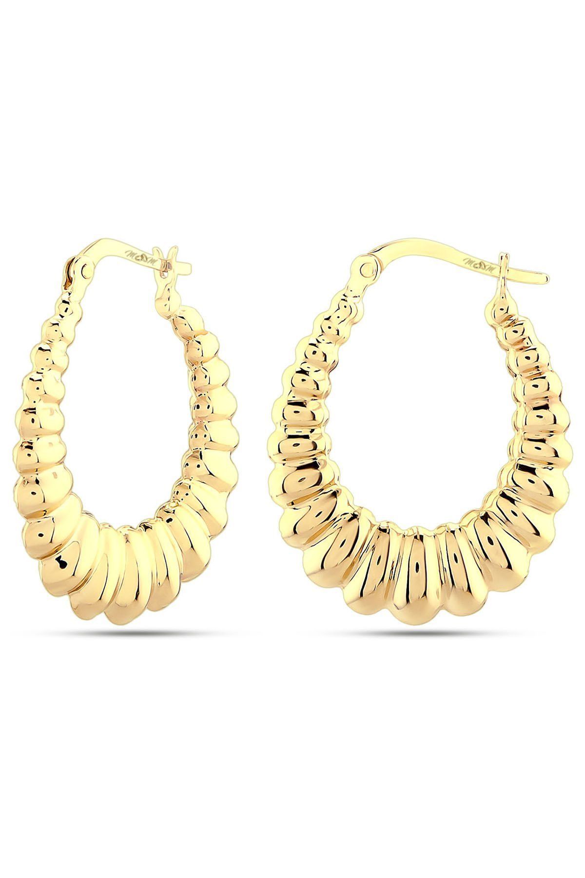 Moom Mücevherat Kadın 14 Ayar Altın Burgulu Elips Küpe