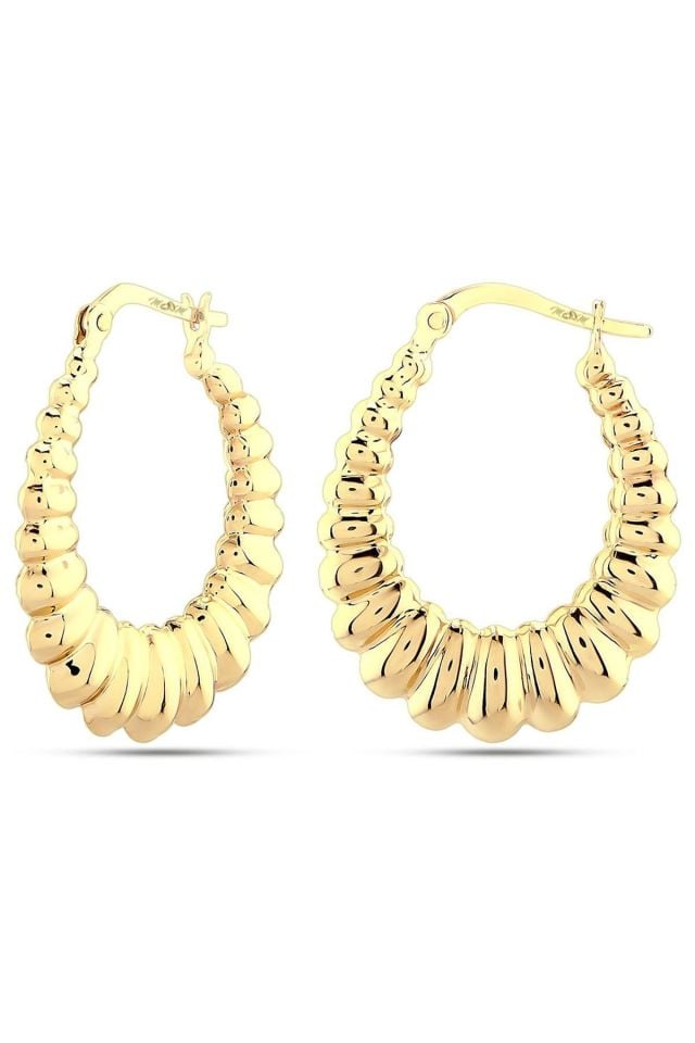 Moom Mücevherat Kadın 14 Ayar Altın Burgulu Elips Küpe