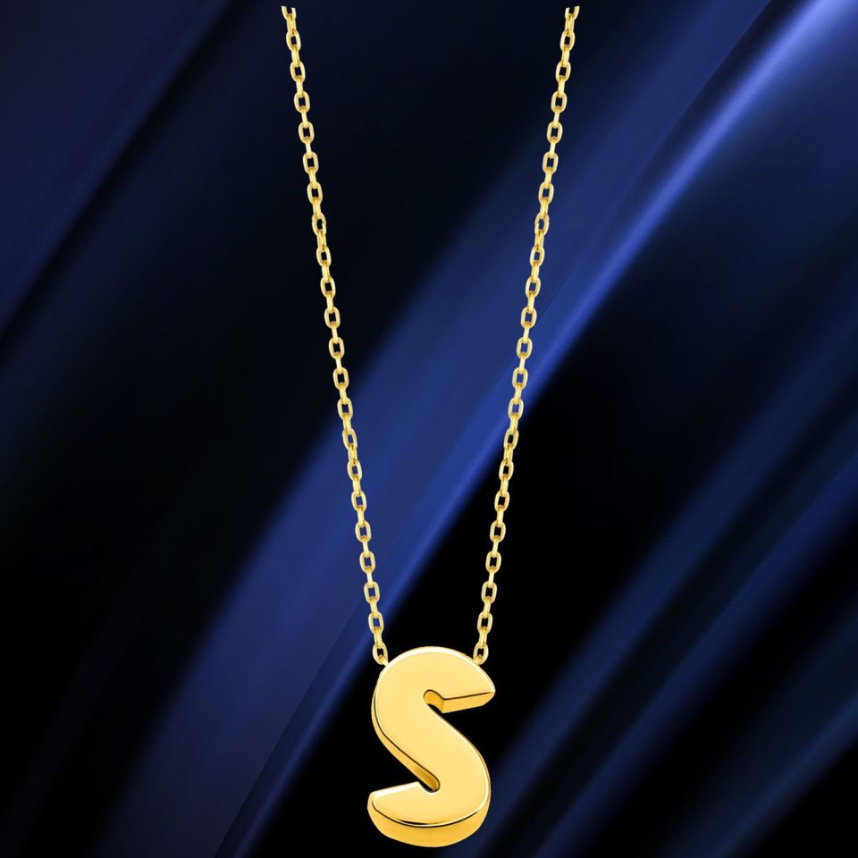MOOM MÜCEVHERAT 14 Ayar 3 Boyutlu A & Z Harfi Zincirli Kolye S