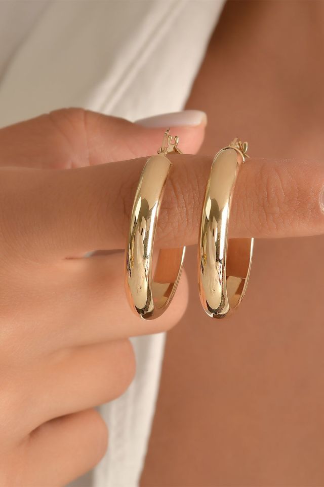 Moom Mücevherat Kadın 14 Ayar Altın Büyük Boy Alyans Model Küpe