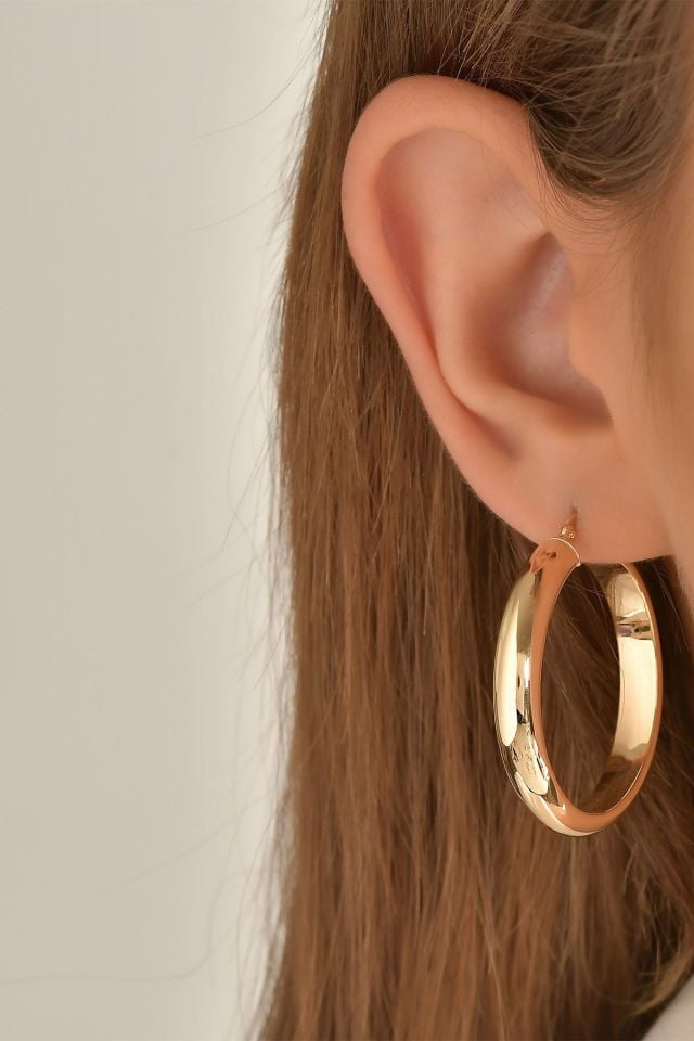 Moom Mücevherat Kadın 14 Ayar Altın Büyük Boy Alyans Model Küpe