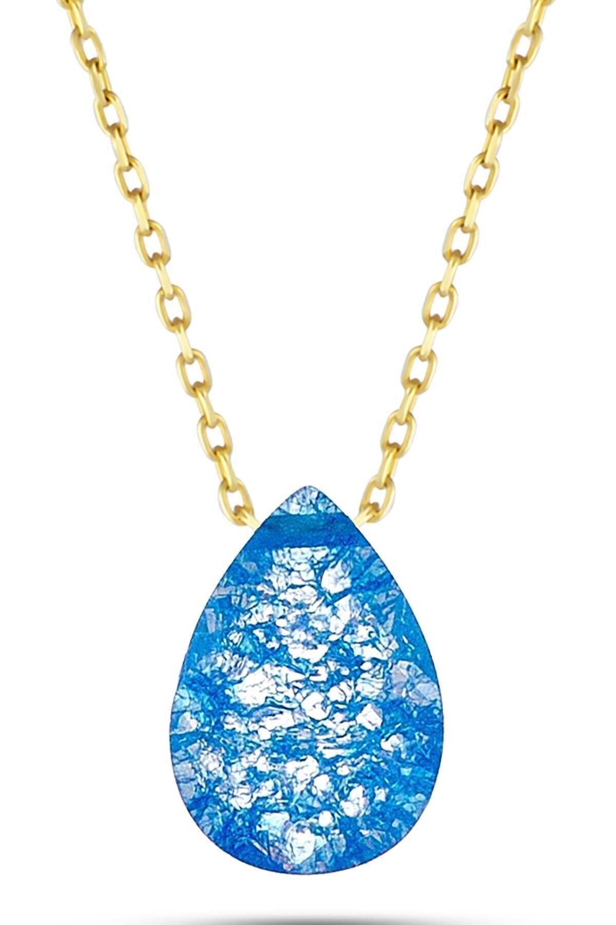 Kadın Turkuaz Mavi Taşlı Kolye 14 Ayar Altın