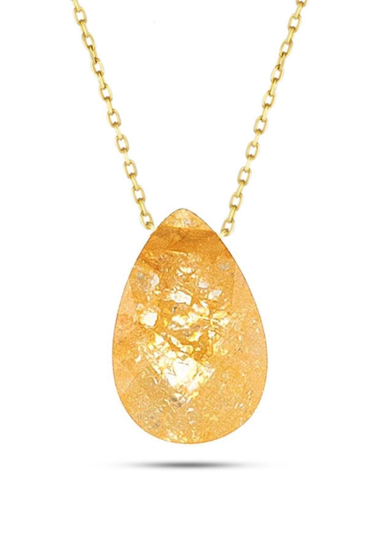 Kadın Sarı Damla Taşlı Kolye 14 Ayar Altın