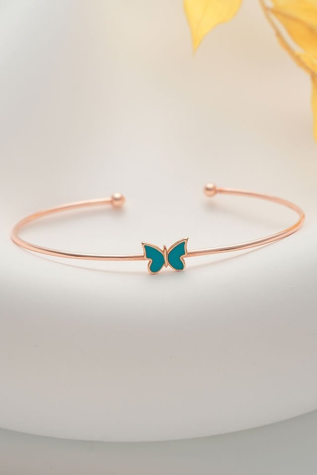 MOOM MÜCEVHERAT 14 Ayar Altın Mineli Rose Kelebek Spor Kelepçe