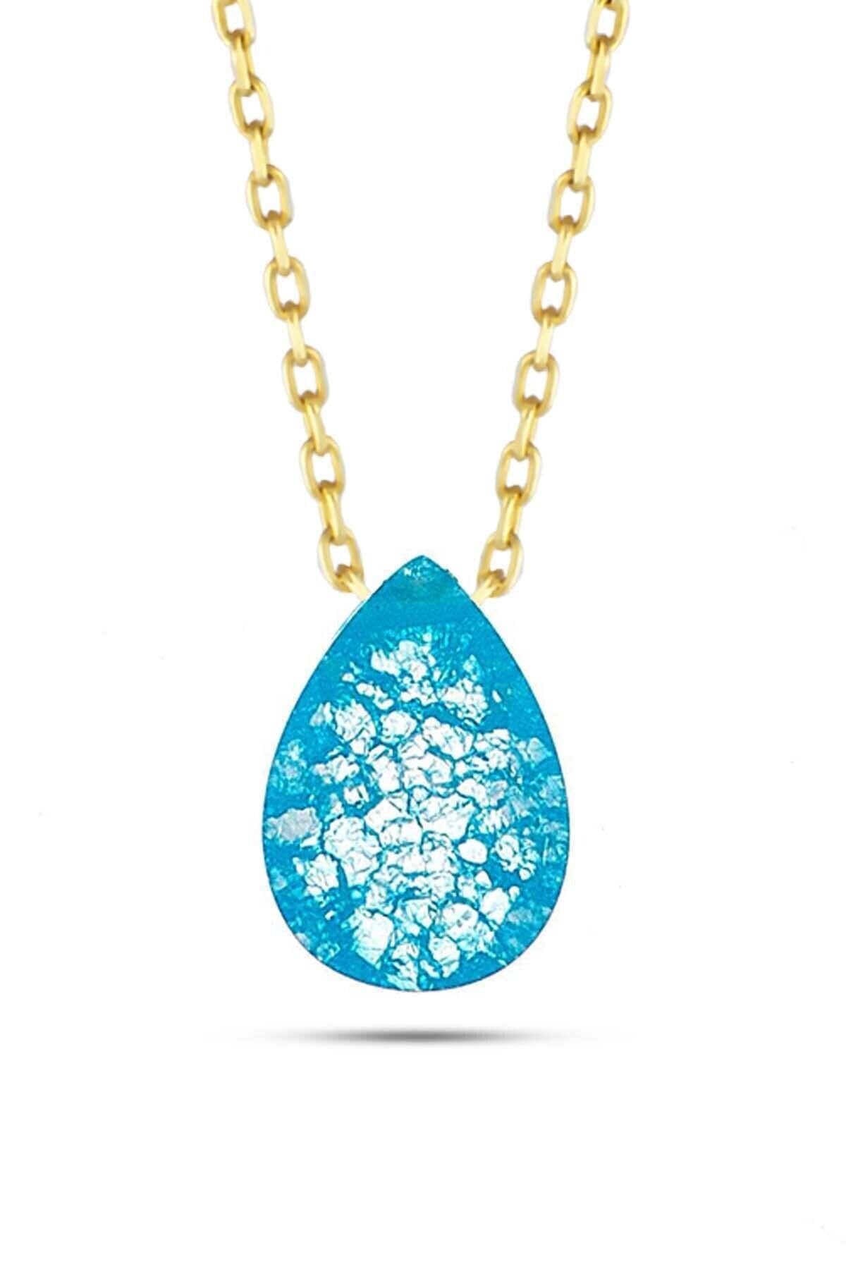 Kadın Turkuaz Damla Taşlı Kolye 14 Ayar Altın