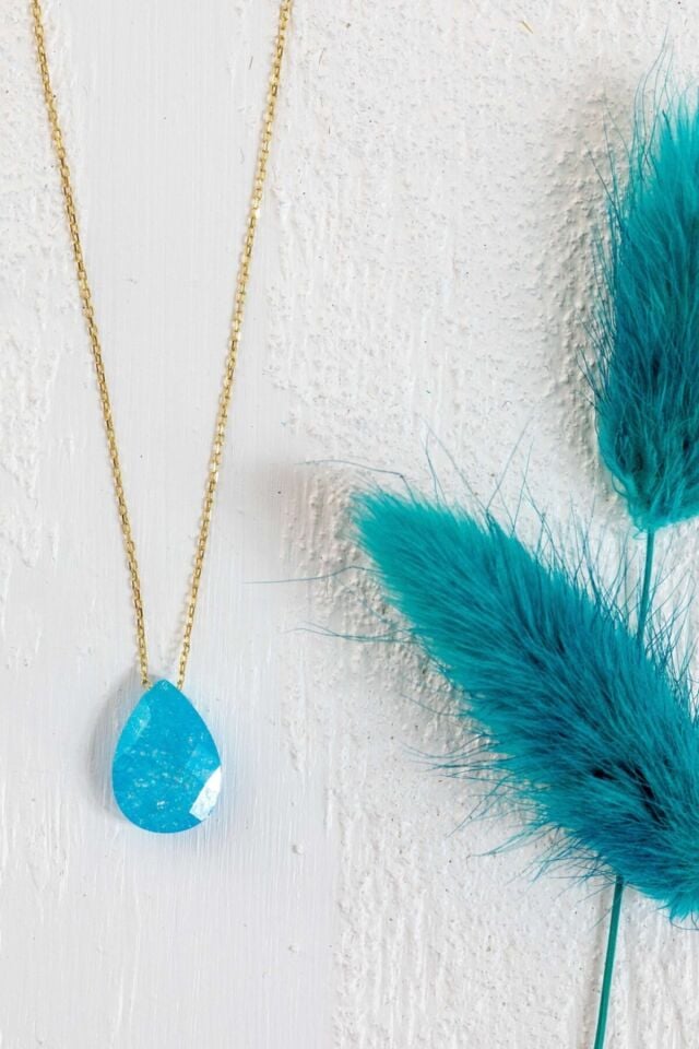 Kadın Turkuaz Damla Taşlı Kolye 14 Ayar Altın