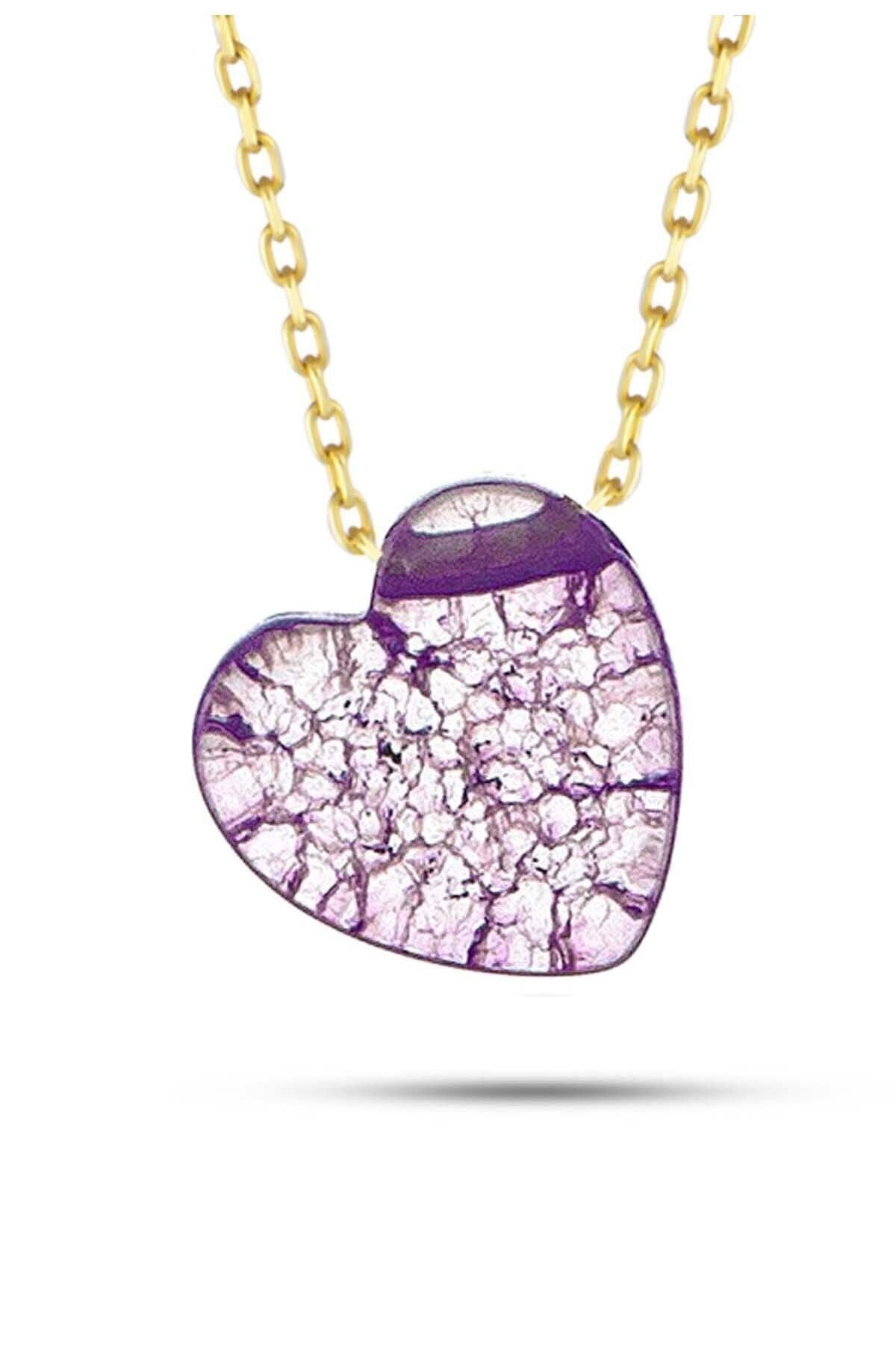 Kadın Amatist Kalpli Kolye 14 Ayar Altın