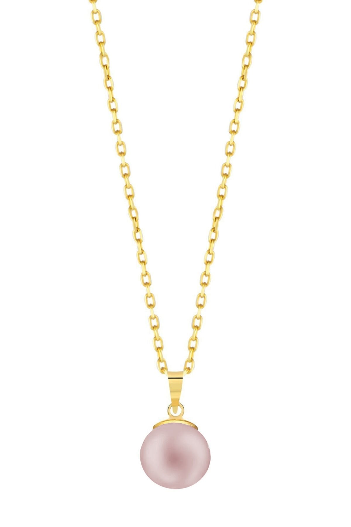 14 Ayar Altın İncili Kolye Pembe - 45 Cm