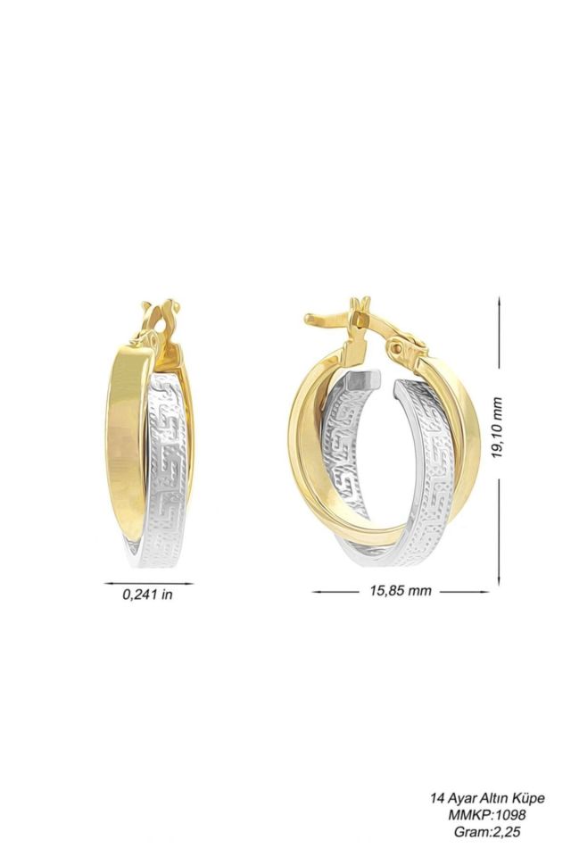 Moom Mücevherat Kadın 14 Ayar Altın 2 Renk Sarı Beyaz Halka Küpe