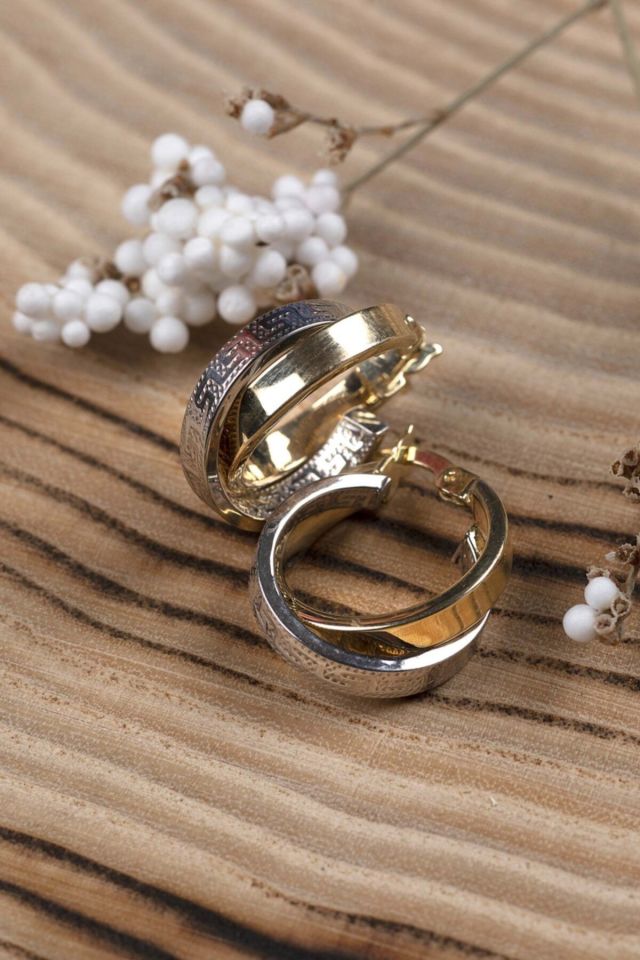 Moom Mücevherat Kadın 14 Ayar Altın 2 Renk Sarı Beyaz Halka Küpe