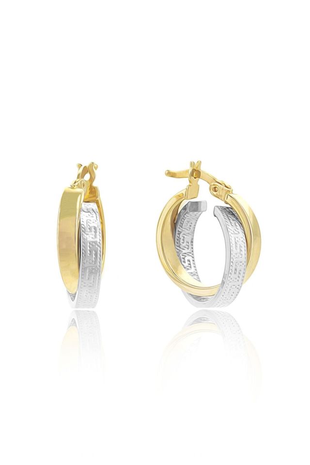 Moom Mücevherat Kadın 14 Ayar Altın 2 Renk Sarı Beyaz Halka Küpe