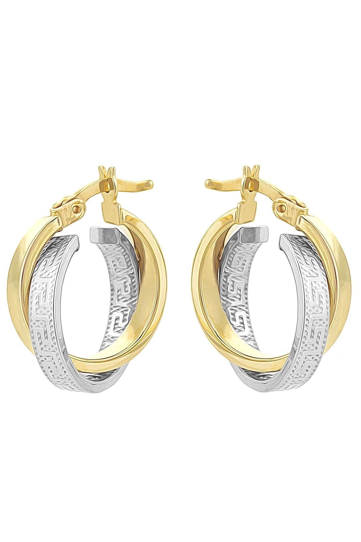 Moom Mücevherat Kadın 14 Ayar Altın 2 Renk Sarı Beyaz Halka Küpe