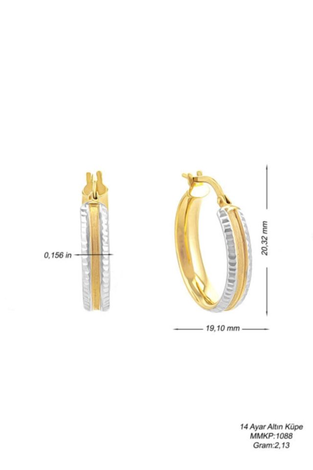 Moom Mücevherat Kadın 14 Ayar Altın 2 Renk Yeşil Beyaz Halka Küpe