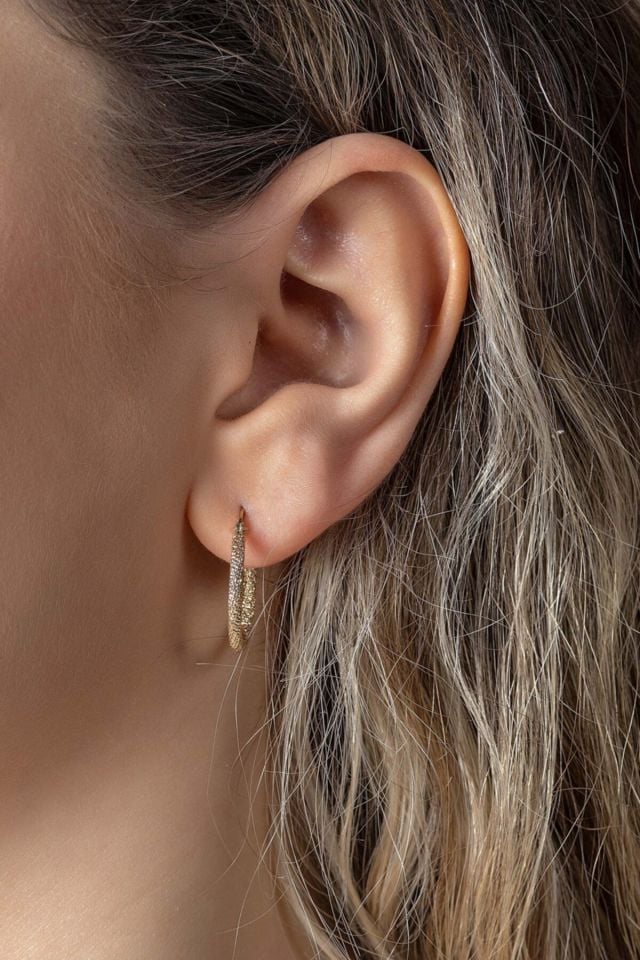 Moom Mücevherat Kadın 14 Ayar Altın Lazer Desenli Halka Küpe