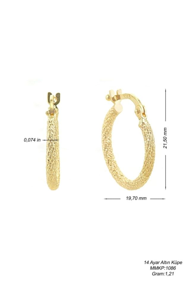 Moom Mücevherat Kadın 14 Ayar Altın Lazer Desenli Halka Küpe