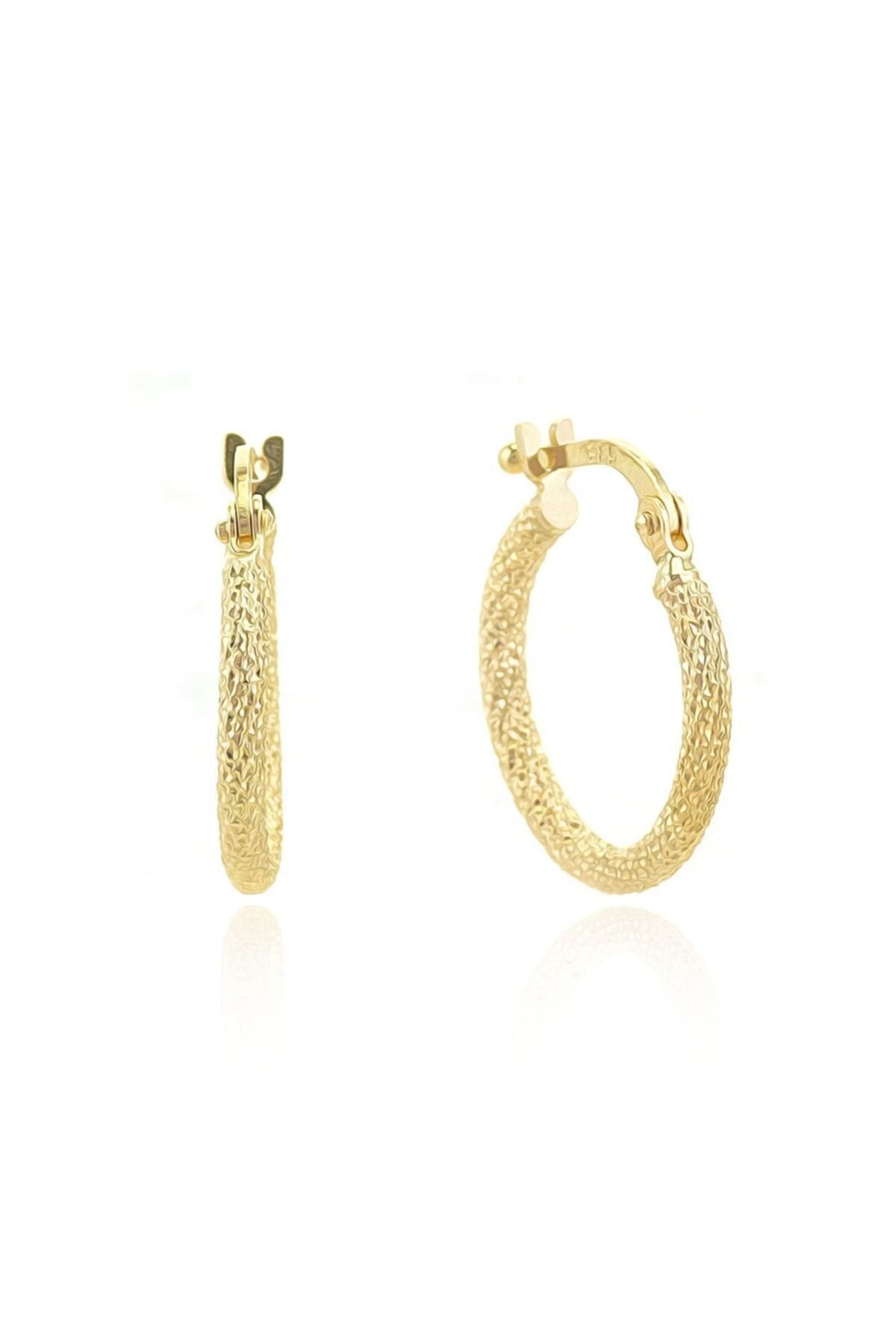 Moom Mücevherat Kadın 14 Ayar Altın Lazer Desenli Halka Küpe