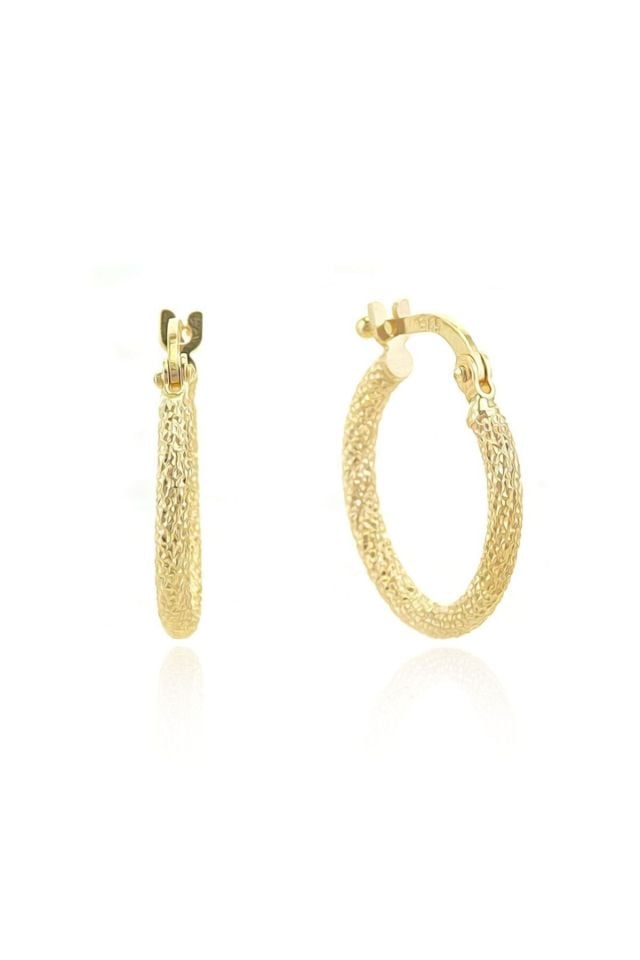 Moom Mücevherat Kadın 14 Ayar Altın Lazer Desenli Halka Küpe