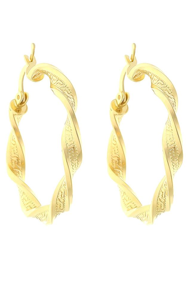 Moom Mücevherat Kadın 14 Ayar Altın 3cm Fantezi İtalyan Kalemli Grek Modelli Halka Küpe