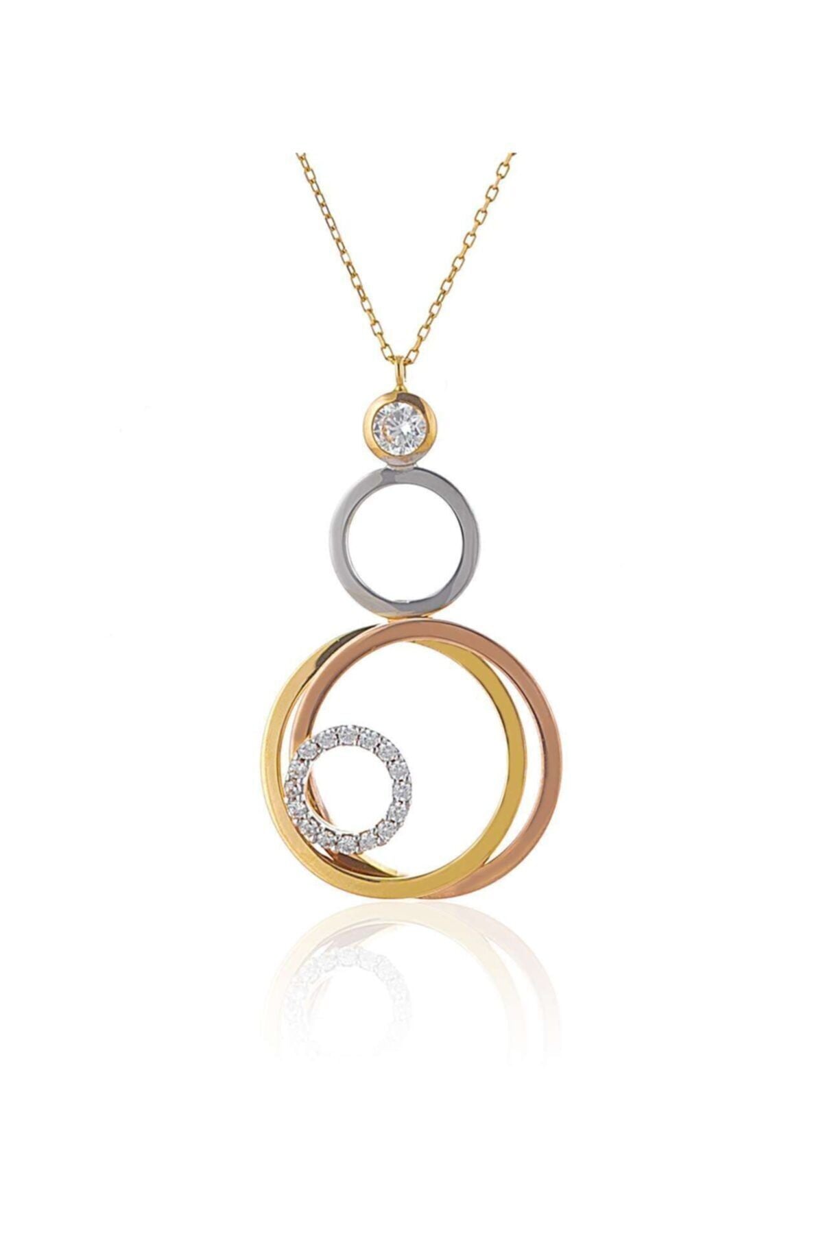 Kadın Yeşil Beyaz Rose Üç Renk Kolye 14 Ayar Altın