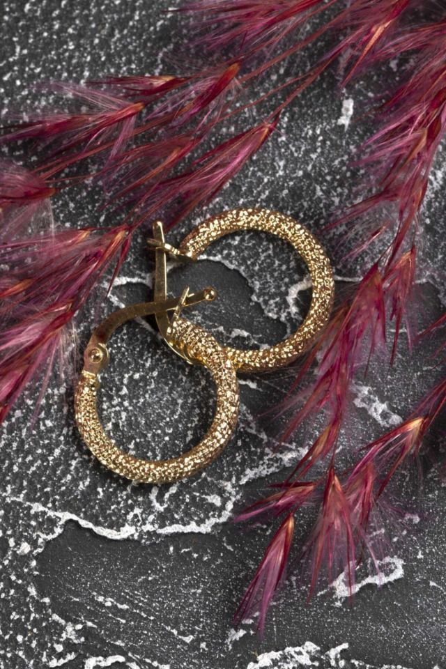 Moom Mücevherat Kadın 14 Ayar Altın Lazer Desenli Halka Küpe