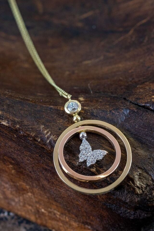 Kadın Yeşil Beyaz Rose Üç Renk Kolye 14 Ayar Altın