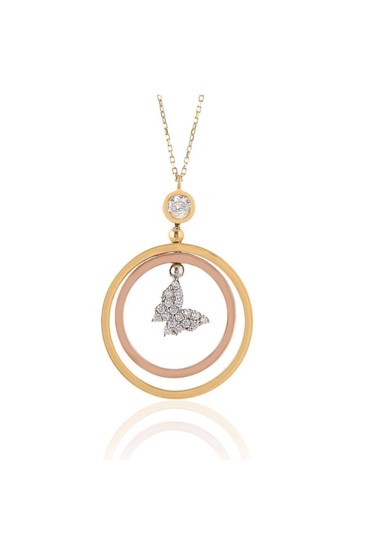 Kadın Yeşil Beyaz Rose Üç Renk Kolye 14 Ayar Altın