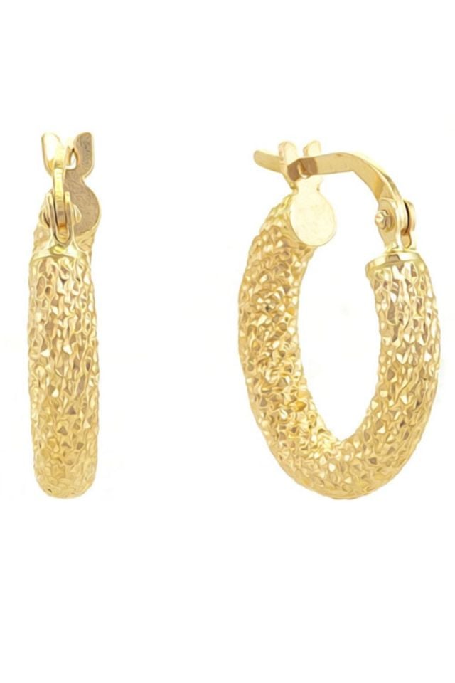 Moom Mücevherat Kadın 14 Ayar Altın Lazer Desenli Halka Küpe