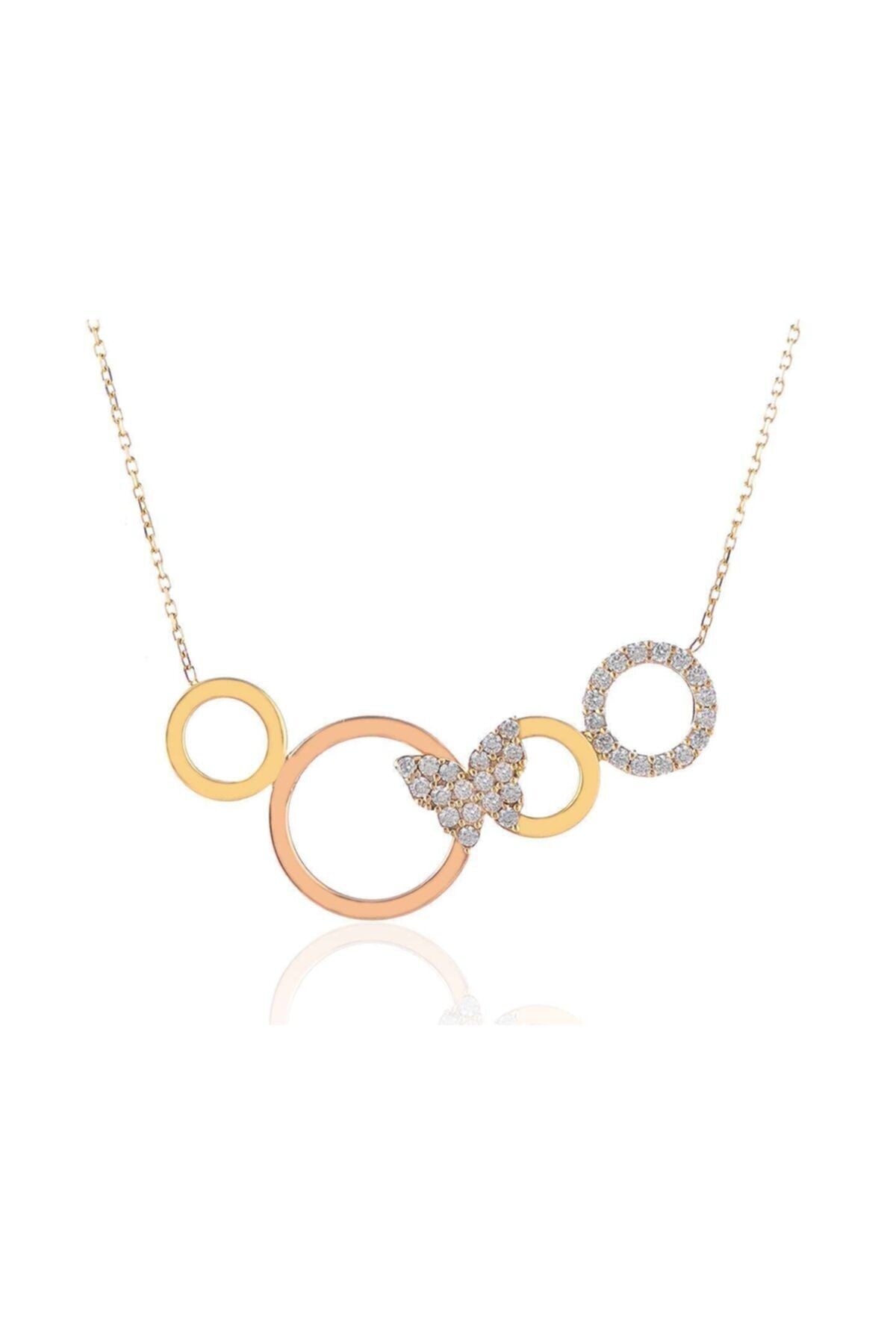 Kadın Yeşil Beyaz Rose Üç Renk Kolye 14 Ayar Altın