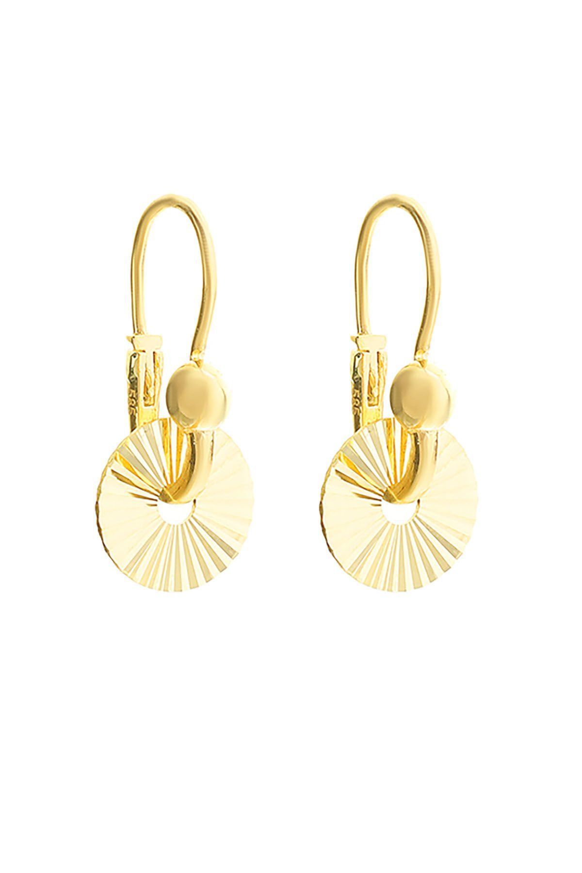 Moom Mücevherat Kadın 14 Ayar Altın Kalemli Yuvarlak Pır Pır Küpe