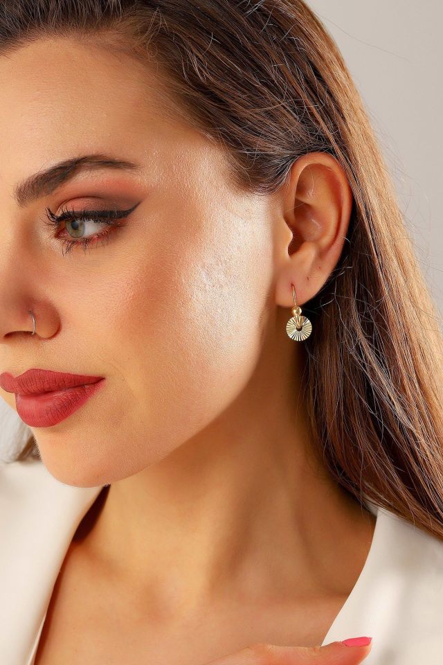 Moom Mücevherat Kadın 14 Ayar Altın Kalemli Yuvarlak Pır Pır Küpe