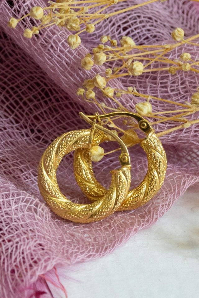 Moom Mücevherat Kadın İtalyan Desenli Halka Küpe 14 Ayar Altın (2 cm)