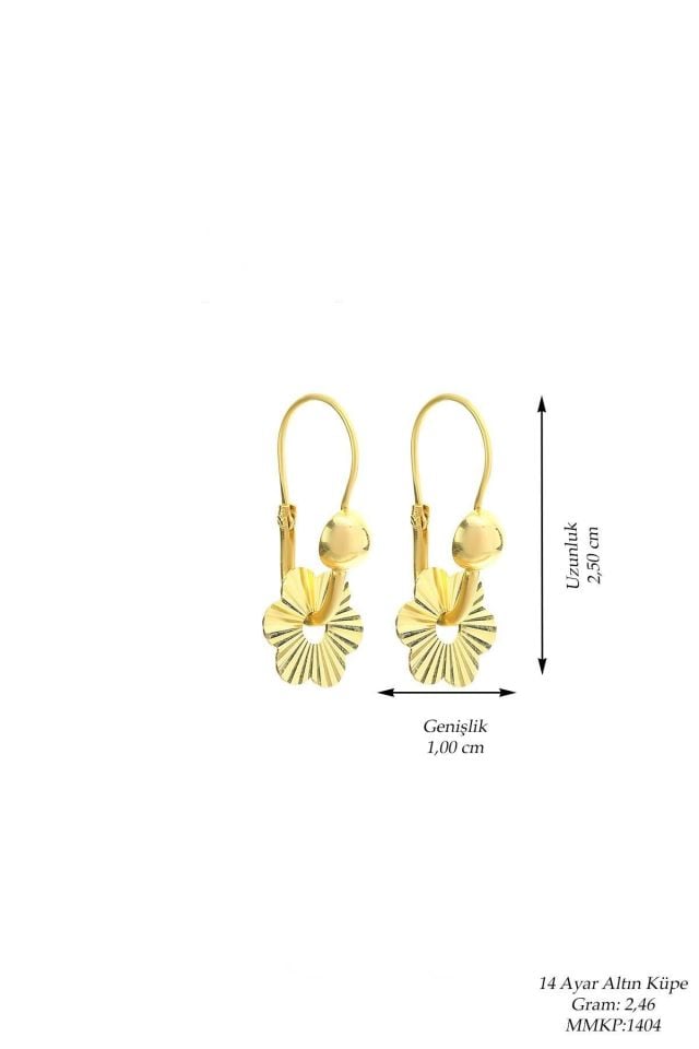 Moom Mücevherat Kadın 14 Ayar Altın Papatya Modeli Kalemli Sallantılı Pır Pır Küpe