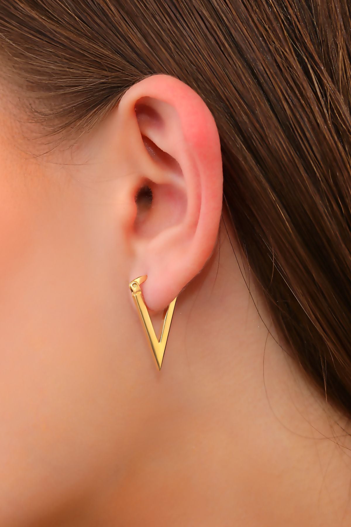 Altın Küpe 14 Ayar Altın Üçgen Geometrik Halka Sivri Küpe-2,30 CM