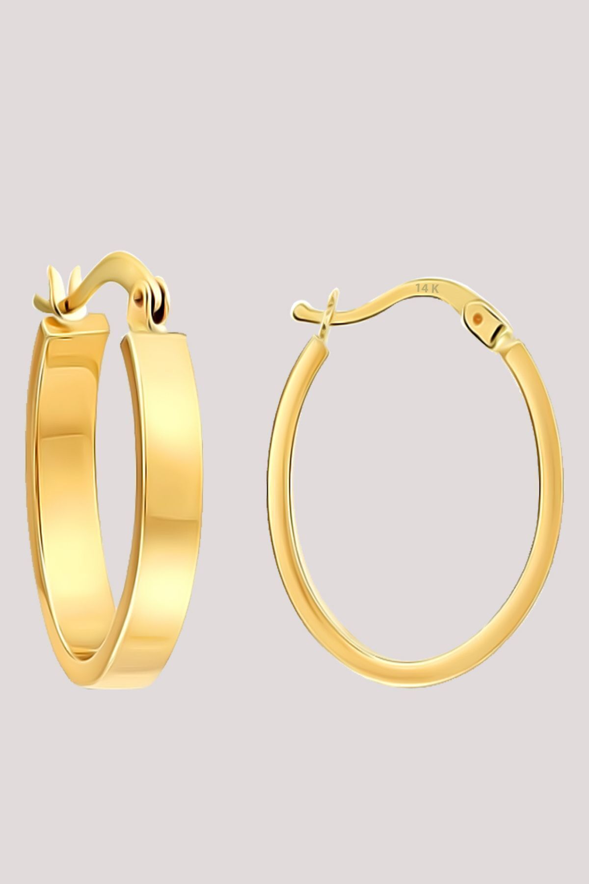 Altın Küpe 14 Ayar Altın Oval Halka Köşeli Küpe-2,00 CM