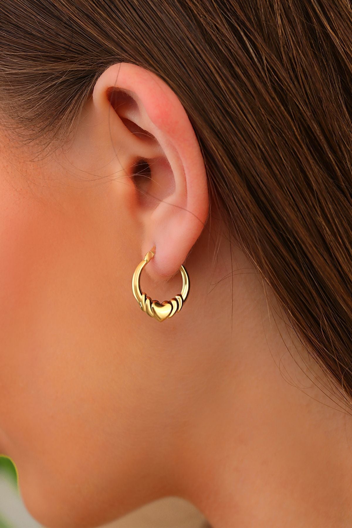 Altın Küpe 14 Ayar Altın Kalpli Halka Küpe-1,50 CM