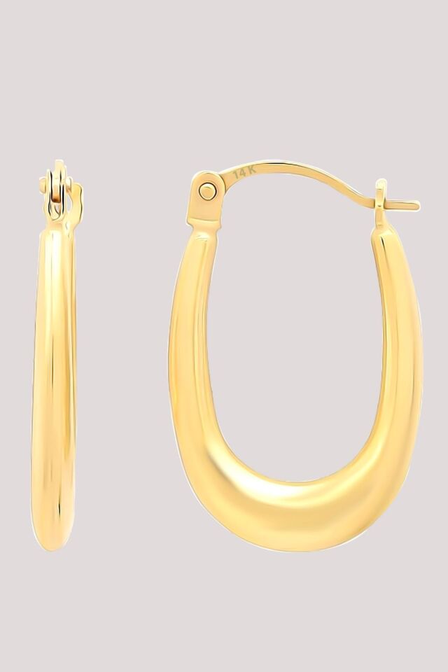 Altın Küpe 14 Ayar Altın Oval Halka Küpe-2,50 CM