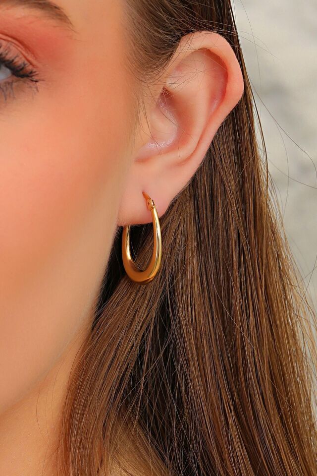 Altın Küpe 14 Ayar Altın Oval Halka Küpe-2,50 CM