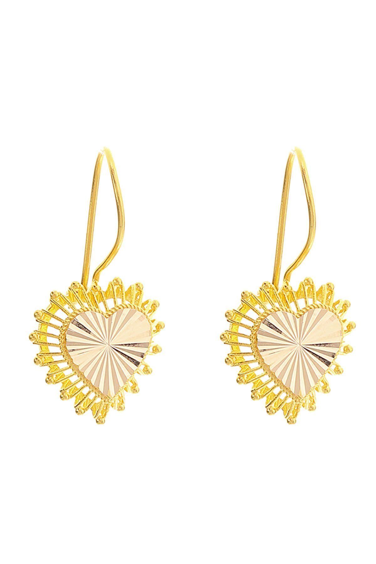 Moom Mücevherat Kadın 14 Ayar Altın Kırmızı Telkari Kalpli Küpe